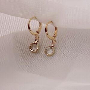 5/$25 Tiny Crystal Charm Earrings Gold Huggie Hoops Rhinestone…